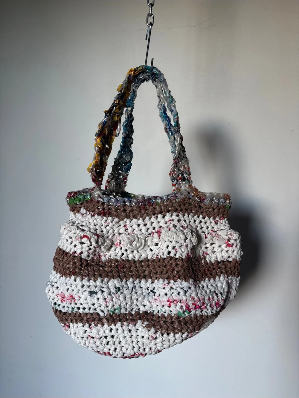 Handcrafted Plarn (plastic yarn) Crochet Satchel Tote from Etsy NWOT